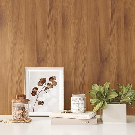 Papier Peint Imitation Bois Teck Marron Papier Peint Bois Vintage 40cm x 300cm Rouleau Adhesif pour Meuble Chambre Stickers Porte Salle de Bain Imperméable Cuisine Table Amovible