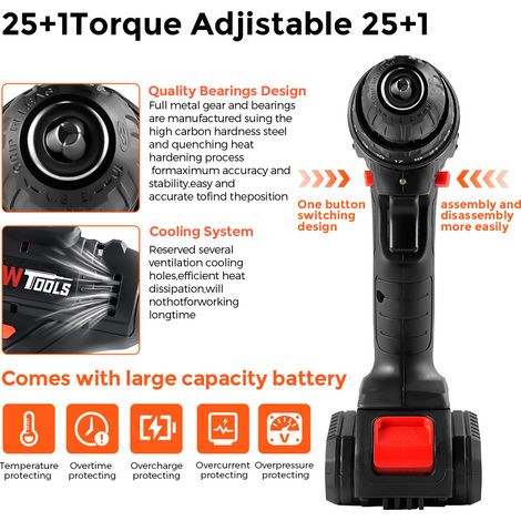 Perceuse visseuse sans fil POWTOOLS - 21V - 2 batteries Lithium + 28 accessoires + Chargeur — vue 4