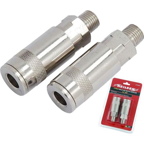 Neilsen 2pc Air Line Fittings Hose Compressor Coupler Connector 1/4" BSP Male