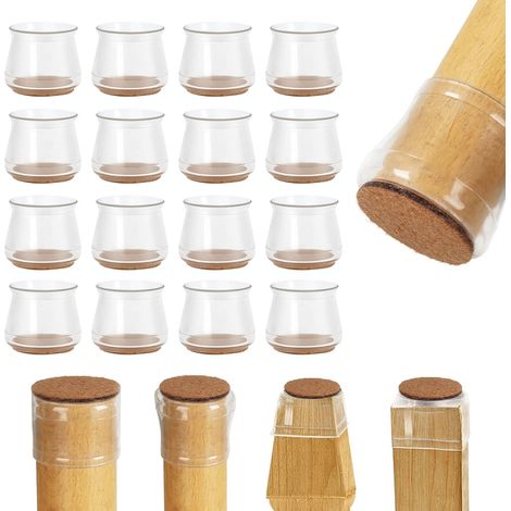 Lot de 16 patins transparents pour meubles (convient Φ : 3-4,5 cm), adaptés aux sols en bois dur, protège-pieds de chaise avec feutrine, glisse silencieuse, anti-rayures et réduction du bruit. (1/5)