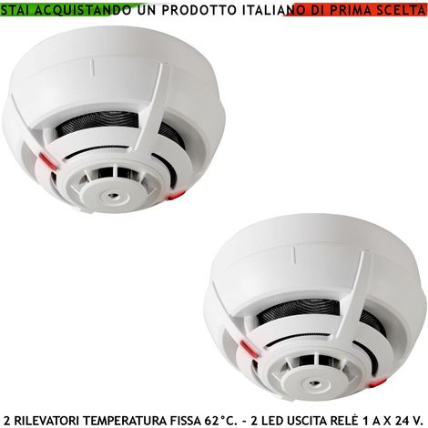 SENSORI TEMPERATURA SOGLIA FISSA 62° C 2 RILEVATORI TERMOVELOCIMETRICI USCITA RELÈ E STATO IMPIANTO 14 MA ALLARME ANTINCENDIO (1/5)