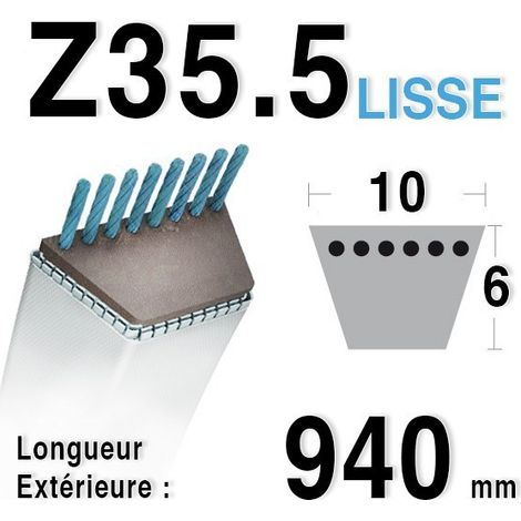 Courroie Lisse Série Z (section 10x6mm) Longueur Ext: 938mm.