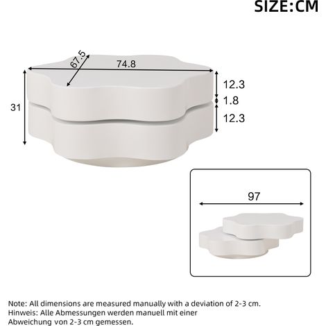 DESMIU Table Basse Rotative Fleur 2 Plateaux avec Plateau Pivotant 360° pour Salon, en MDF, Blanc (1/3)