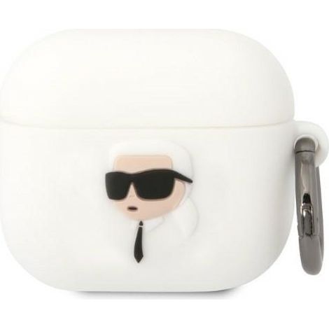 Custodia per AirPods 3 in silicone con testa di Karl Lagerfeld in 3D, colore bianco. (1/2)