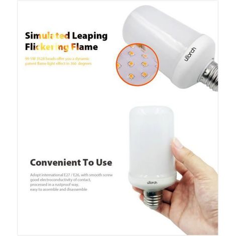 Ampoule E27/E26 LED Flamme Dimmable,Angle de Faisceau 360° 3528 SMD,3 Modes Lampe Décoration pour Maison Patio Fête Noël Halloween (1/4)