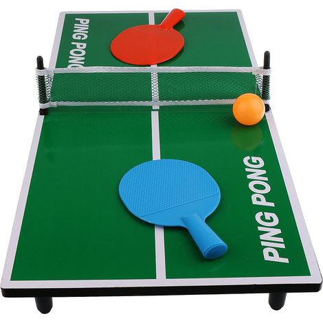 Table de ping pong 62 x 30,5 x 7 cm – Avec 2 raquettes, 1 balle et filet – Pour intérieur et extérieur – Bois et plastique – Hobbytech (1/3)