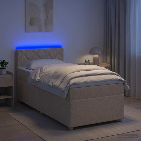 vidaXL Cama box spring con colchón con cabecera Crema 90 x 200 cm Tela (1/5)