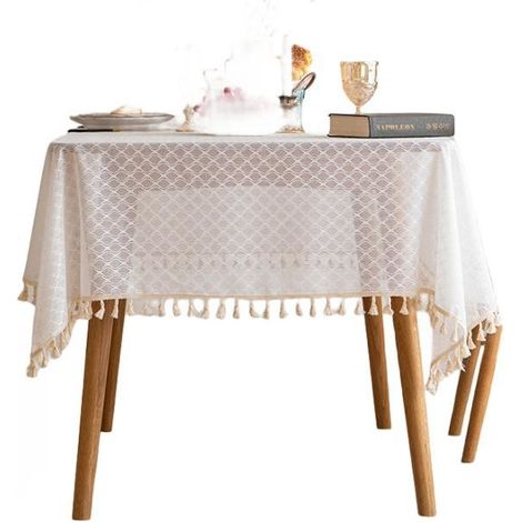Nappe en tissu français, nappe blanche brodée, nappe carrée, nappe ronde ajourée en dentelle à pompons, nappe pour table basse ou chambre d'hôtes