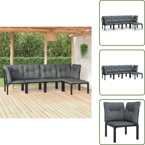 5-tlg. Garten-Lounge-Set Schwarz und Grau Poly Rattan - Gartensessel - Loungesessel - Gartenmöbel - Rattan Möbel - Outdoor Furniture