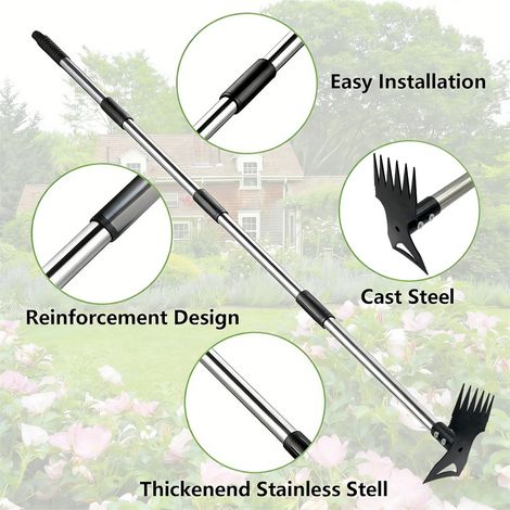 Houe multifonction tout‑acier 4 sections 148 cm, outil de jardin combiné houe et grattoir, pour désherbage et culture du sol (1/4)