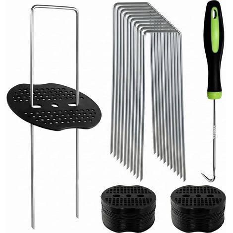 Lot de 100 piquets d'ancrage en Forme de U,100 disques tampons, Toile Anti-Mauvaises Herbes pour Jardin, Bordures de pelouse, parterres de légumes et Fixation de tuyaux (1/5)