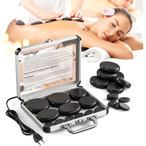 Ensemble de massage aux pierres chaudes, ensemble de massage en basalte avec boîte chauffante portable, chauffe-pierres à domicile, massage thérapeutique, spa