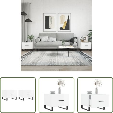 Wohnzimmer - Couchtische 2 Stk. Hochglanz-Weiß 50x50x40 cm Holzwerkstoff (1/5)