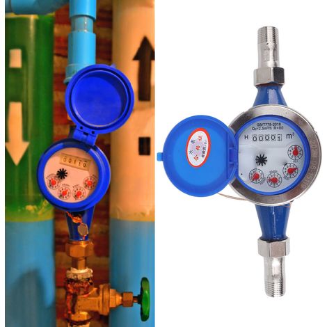 Compteur d'eau à couvercle en acier inoxydable, compteur d'eau mécanique rotatif domestique (1/5)