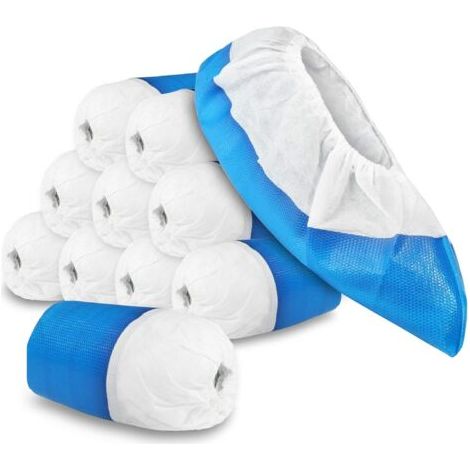 100x Couvre - Chaussures réutilisables de qualité supérieure - Antidérapants, réutilisables et imperméables - Taille Unique white+blue (1/5)