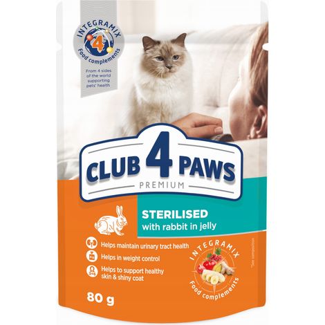 CLUB 4 PAWS PREMIUM ADULT CAT Sterilised mit Kaninchen - 80g Beutel (1/2)