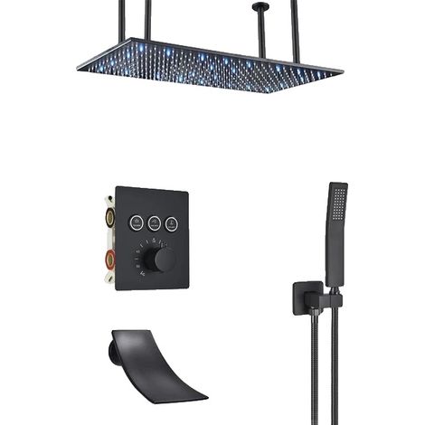 Duschkopf mit LED-Funktion, Regenduschkopf, 3-Wege-Duschfunktion, Schwarz C (1/2)