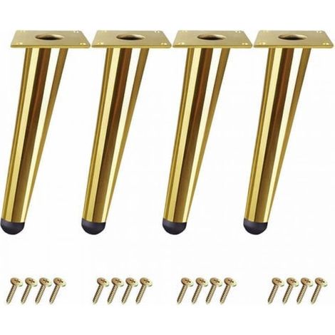 YMYNY Lot de 4 Pieds de Table de 20cm en Forme de Cône Oblique - Pieds de Meuble pour Lits, Armoires, Chaises - Or, avec Vis (1/4)