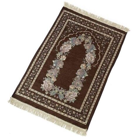 BUNTHAUS Gebetsmatte für Zuhause, exquisiter, rutschfester, faltbarer Schlafzimmerteppich mit Blumenmuster, leicht, Geschenke, Kniematte, tragbarer weicher Baumwollteppich, Dekoration (braun) (1/3)