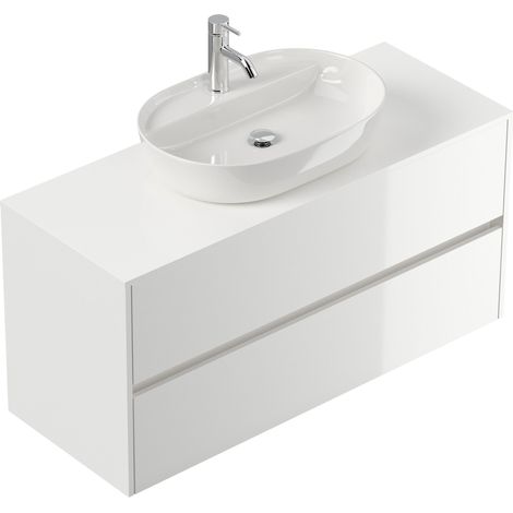 Badmöbel Taifun 120cm mit Design Aufsatzwaschbecken weiß Hgl
