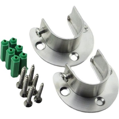 Support de tringle à vêtements - Argenté - Support de tringle pour penderie de camping-car - Support pour cintres - Support d'étagère - Lot de 2 (1/5)