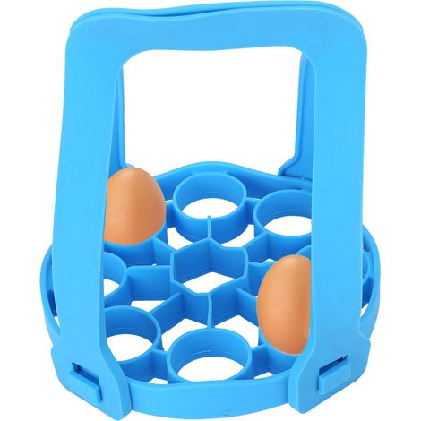 Cuiseur vapeur à œufs en silicone à 9 trous, tapis de cuisson vapeur isolant pour autocuiseur, sangle anti-brûlure pour autocuiseur, bleu. (1/5)