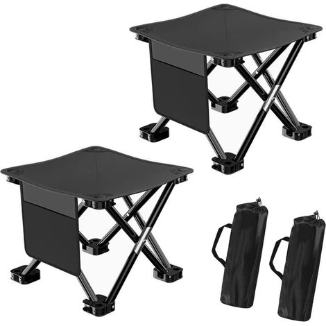 2-teiliges, leichtes, faltbares Campinghocker-Set mit Seitentaschen und Tragetasche (28x28x24cm) (1/2)