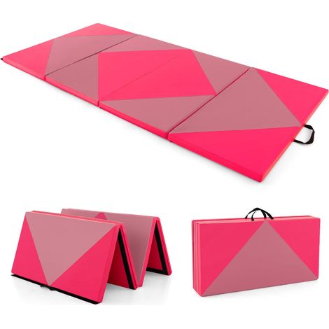 Tapis de gymnastique pliable 240 x 117 x 5 cm rembourrage en mousse epe confort et attaches auto-agrippantes en cuir pu rouge (1/2)