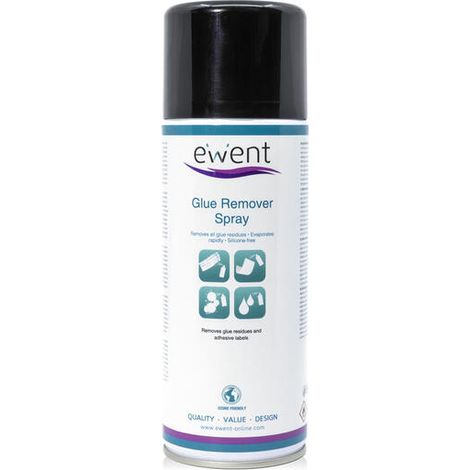 Ewent EW5627 - Spray removedor de pegamento 400ml - Elimina residuos de pegamento y/o etiquetas adhesivas de superficies de plástico, vidrio, madera y metal, El embalaje puede variar (1/4)