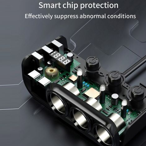 Ortviai Chargeur Auto 120 W avec 3 Prises + 3 USB + 2 USB-C, Affichage Tension, Compatibilité 12-24 V pour Voiture, SUV, Camion
