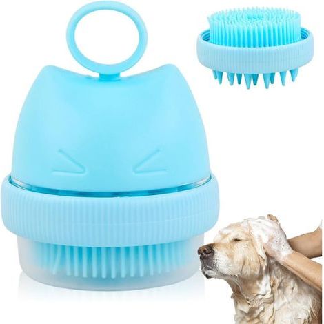 Brosse Lavage Chien, Double Face Brosse Animaux de Toilettage Massage, Facile à Nettoyer, Brosse de Bain en Silicone pour Chats, Accessoire de Nettoyage pour Chats, Chiot (Bleu, 7× 8.5 cm)