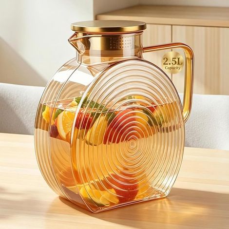Elegante caraffa in vetro da 2,5 litri per bevande calde e fredde, con coperchio e ampia impugnatura, ideale per tè freddo, vino e succhi di frutta. (1/2)
