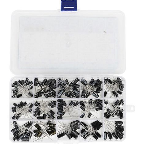 200 condensateurs électrolytiques en ligne de 15 valeurs différentes, condensateurs en aluminium, assortiment en boîte, 0,1–220 µF