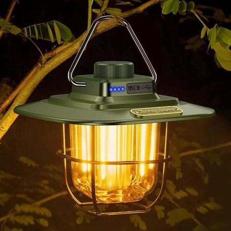 Lanterne Camping - Rechargeable USB-C - Étanche IPX4 - 2 Modes Éclairage - Autonomie 13 H - Rétro Chaud - 1 Pièce (1/4)