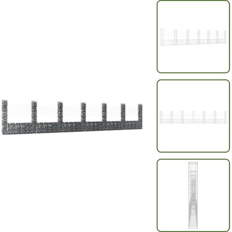 Gabionenkorb U-Form mit 7 Säulen Eisen 740x20x150 cm - Eisenzaun - Gabionsystem - Gartenabtrennung - Terrassenrand - Stabile Einfassung (1/5)
