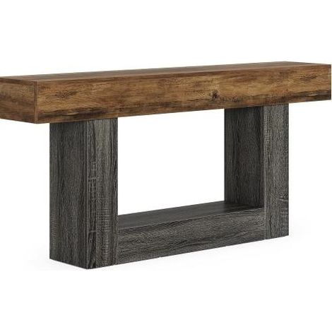 Console étroite longue de style ferme, table d’appoint 160 cm en MDF gris vintage et brun rustique avec tablette basse, pour salon ou entrée  CHICFURN (1/5)