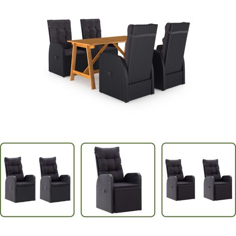 vidaXL Salle à manger extérieur - Ensemble à manger de jardin 5 pcs Noir (1/5)