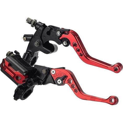 Frein Embrayage Maître-Cylindre Réservoir Leviers,Ensemble Poignée Leviers d'embrayage Pompe Supérieure Frein Réglable Hydrauliquement, Kit Levier d'embrayage Levier Frein Moto 7/8" Universels(Rouge) (1/5)
