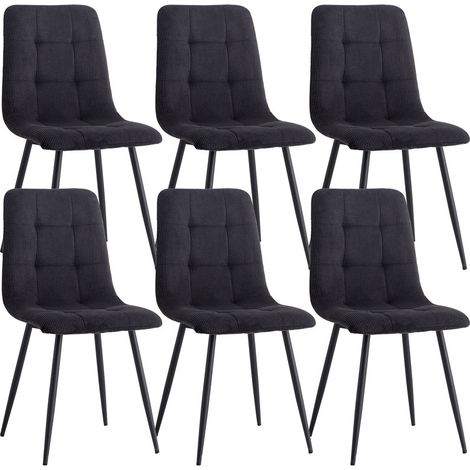 Wokaka Lote de 6 sillas - Sillas de comedor - Terciopelo acanalado - Estilo vintage - Negro