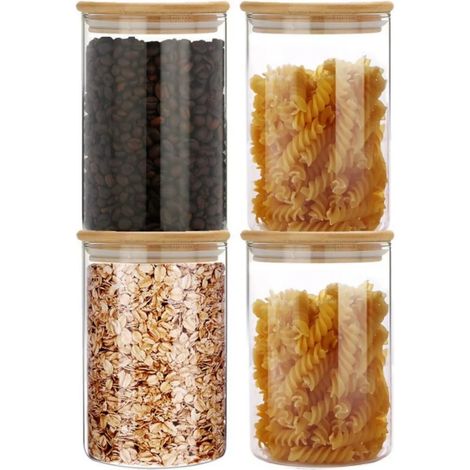 (560 ml - 4 bouteilles) Bocaux de conservation en verre pour la cuisine, adaptés au stockage des épices, du café, des céréales, des bonbons, etc. (1/5)