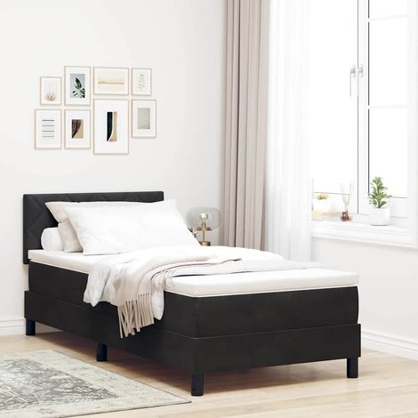 LED Boxspringbett mit Matratze mit LED Schwarz 90 x 190 cm Samt