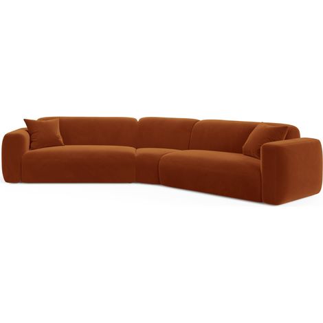 Canapé d'angle symétrique modulable 3 places velours terracotta (1/4)