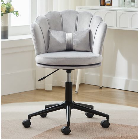 Drehstuhl 55x62x73-83 cm Grau Samt höhenverstellbar mit Rollen und Lendenkissen (1/5)