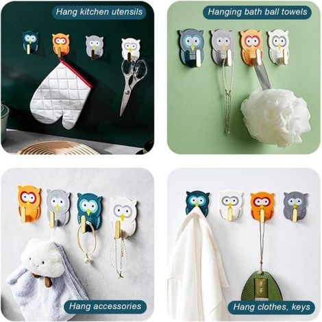 Patère - Hibou - 4 Pcs - Crochets Adhésifs - Décoration Murale - Enfant (1/4)