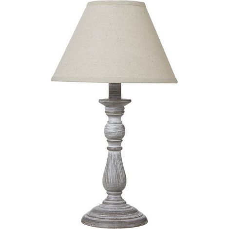 Augusta Column Table Lamp with Linen Shade - Wood - L12 x W12 x H31 cm - Grey