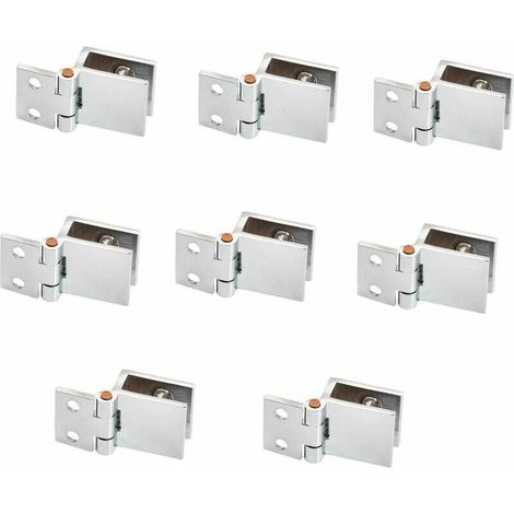 8 charnières pour porte en verre, réglables, simple pince, compatibles verre 5 à 8 mm, pour placards et vitrines (1/5)