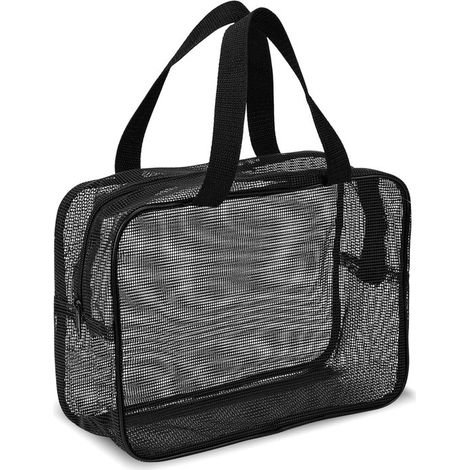 Bolsa de ducha portátil，bolsa de mano de malla negra con cremallera，bolsa de playa multifuncional，bolsa de red para gimnasio (1/5)