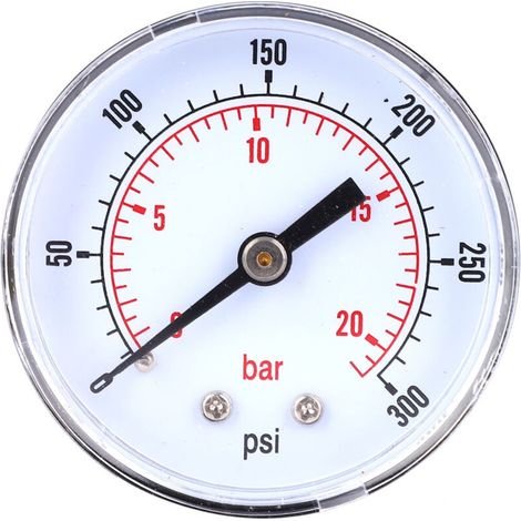 Manomètre 50mm avec raccord 1/8 BSPT pour fluides (air, eau, huile, gaz) - Plage 0-300 PSI / 0-20 bar (1/5)