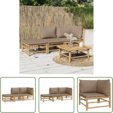 The Living Store Salon de jardin 3 pcs avec coussins taupe bambou - Salon De Jardin - Mobilier De Jardin - Ensemble De Salon - Ensemble De Meubles De Jardin - Bamboos (1/5)