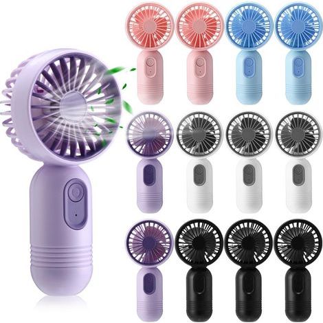 Lot de 12 mini ventilateurs portables à main : ventilateurs de voyage rechargeables USB à 3 vitesses pour femmes et hommes, pour se rafraîchir personnellement en extérieur l'été.